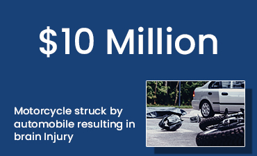 photo of bicyle accident with caption Settled $10 million - Motorcycle struck by automobile resulting in brain injury